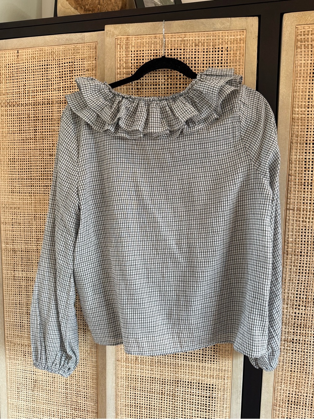 bohme Black & White Gingham Ruffle Tie-Neck Blouse - Picture 6 of 10